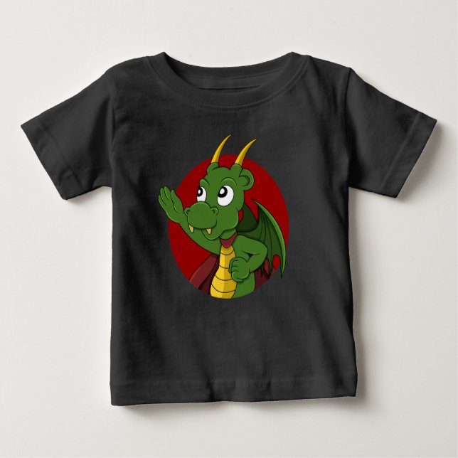 T-shirt Pour Bébé Caricature de dragon vert (Devant)