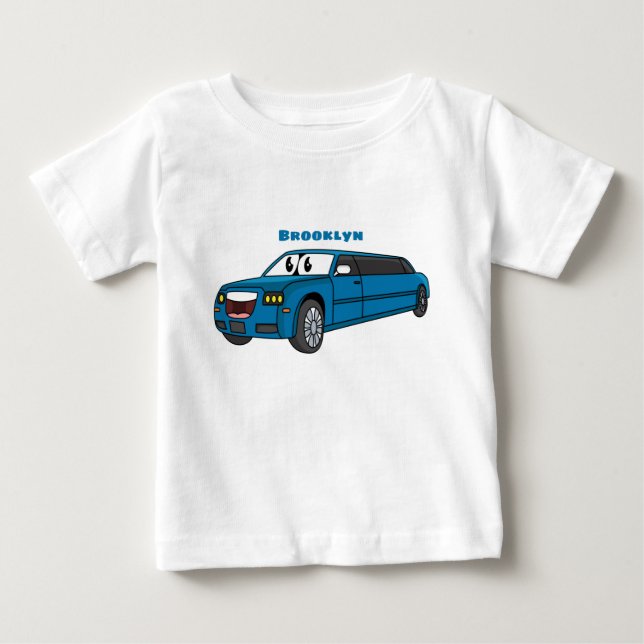 T-shirt Pour Bébé Caricature de la Limousine bleu mignonne (Devant)