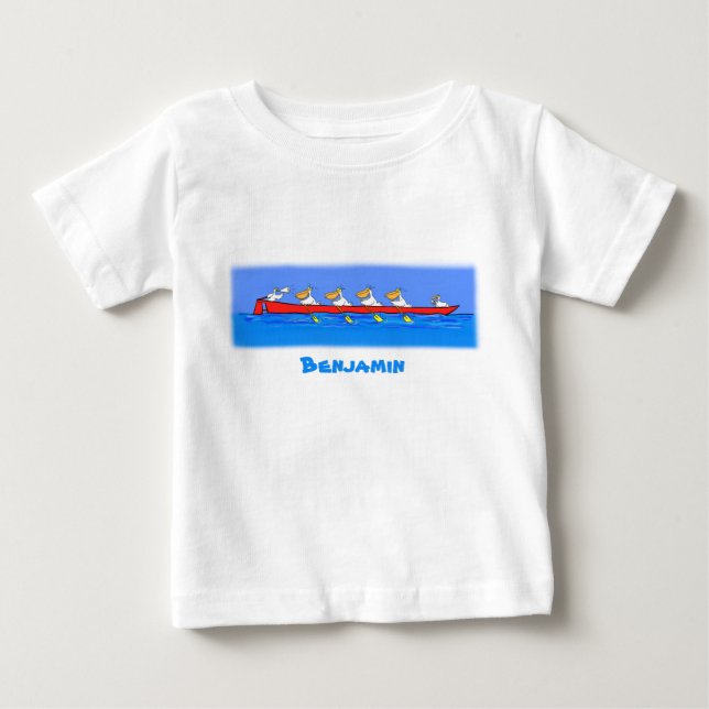 T-shirt Pour Bébé Caricature de l'équipe d'aviron pélican drôle (Devant)