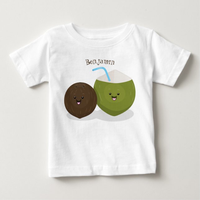 T-shirt Pour Bébé Caricature de noix de coco kawaii joyeux (Devant)