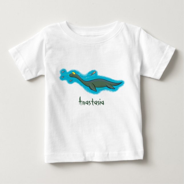 T-shirt Pour Bébé Caricature de plesiosaure, monstre marin mignon et (Devant)
