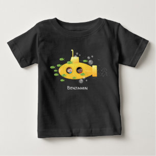 T-shirt Pour Bébé Caricature de poisson sous-marin jaune mignon