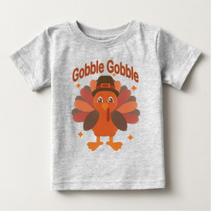 T-shirt Pour Bébé Caricature de Turquie Thanksgiving - "Gobble Gobbl