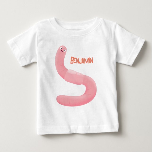 T-shirt Pour Bébé Caricature de vers de terre rose joli (Devant)