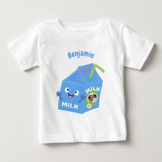 T-shirt Pour Bébé Caricature en carton de lait joyeux (Devant)