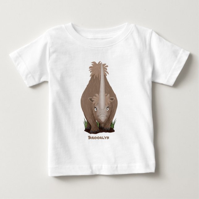 T-shirt Pour Bébé Caricature en élasmère de rhinocéros laineux (Devant)