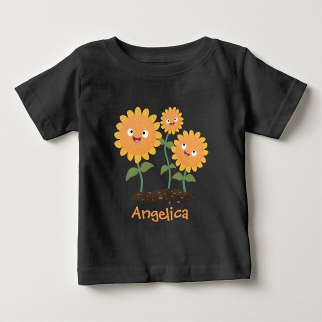 T-shirt Pour Bébé Caricature joli tournesol souriant illustration (Devant)