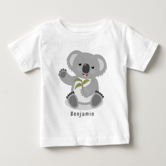 T-shirt Pour Bébé Caricature joyeux koala agitant (Devant)