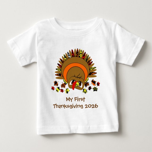 T-shirt Pour Bébé Caricature mignonne Thanksgiving Turquie (Devant)