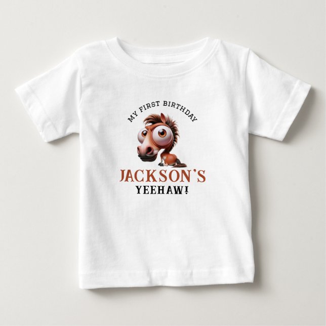 T-shirt Pour Bébé Caricatures du cheval 1er anniversaire (Devant)