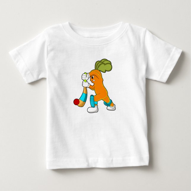 T-shirt Pour Bébé Carrot at cricket with cricket bat (Devant)