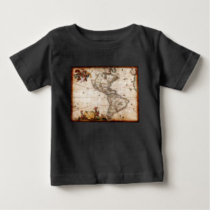 T-shirt Pour Bébé Carte de l'Antique Amérique du Nord et du Sud