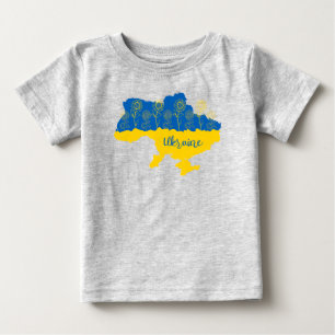 T-shirt Pour Bébé Carte de l'Ukraine avec tournesol et drapeau ukrai