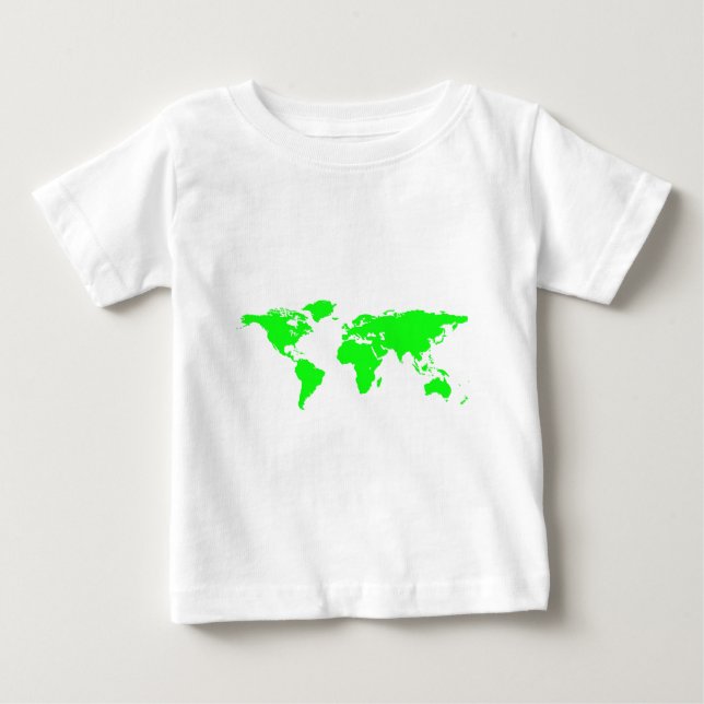 T-shirt Pour Bébé Carte du monde blanc vert (Devant)