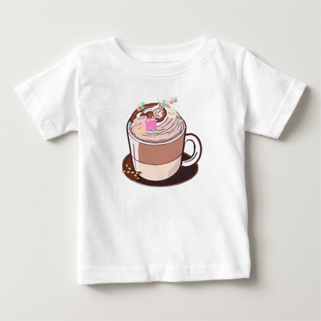 T-shirt Pour Bébé Carton Animé au chocolat chaud Marshmallows (Devant)