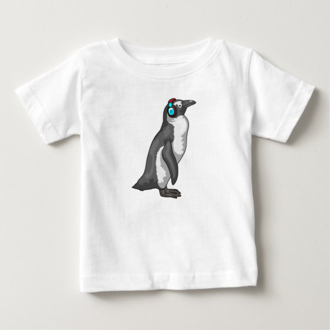 T-shirt Pour Bébé Casque de musique Penguin (Devant)