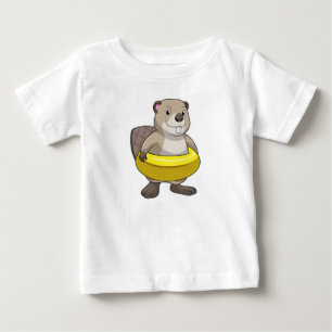 T-shirt Pour Bébé Castor à la natation avec anneau de natation