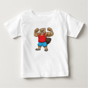 T-shirt Pour Bébé Castor en Bodybuilder avec gros bras