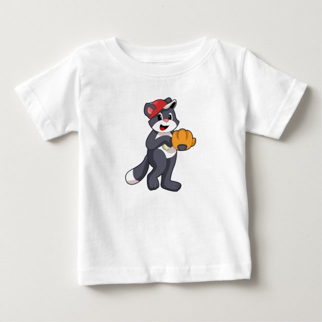 T-shirt Pour Bébé Cat à base-ball avec ballon de baseball (Devant)