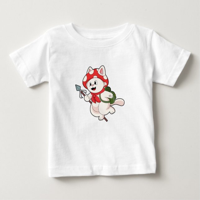 T-shirt Pour Bébé Cat as Mushroom picker with Mushroom (Devant)