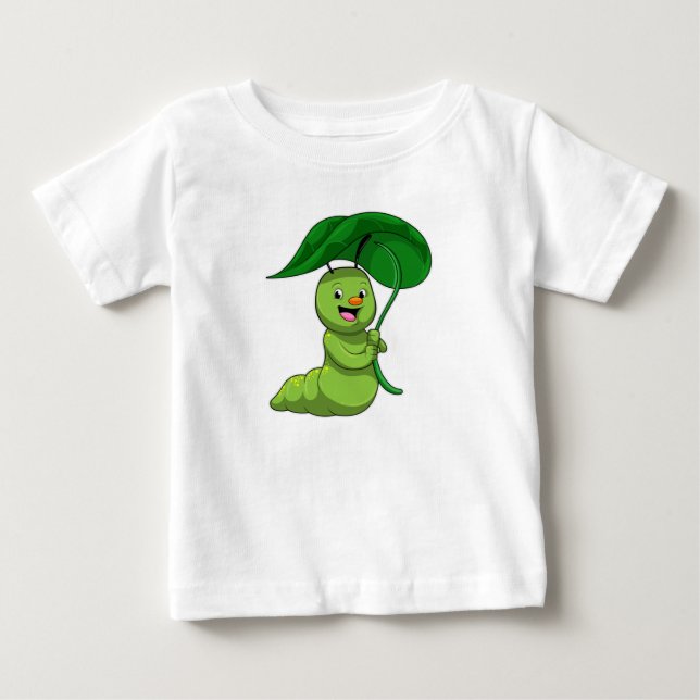 T-shirt Pour Bébé Caterpillar with Leaf as Parasol (Devant)