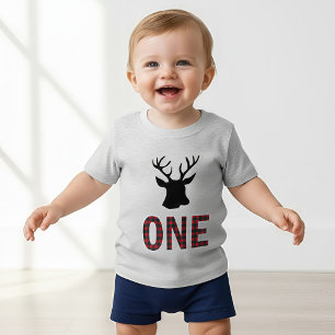 T-shirt Pour Bébé Cerf à carreaux rouges Buffalo 1er anniversaire de