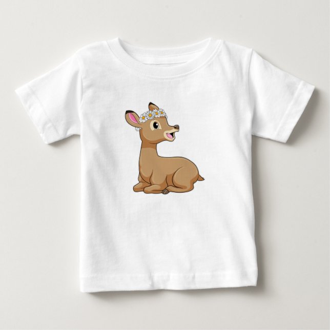 T-shirt Pour Bébé Cerf avec Fleur marguerite (Devant)