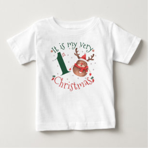 T-shirt Pour Bébé C'est mon tout premier renne d'aquarelle de Noël 