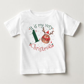 T-shirt Pour Bébé C'est mon tout premier renne d'aquarelle de Noël 
