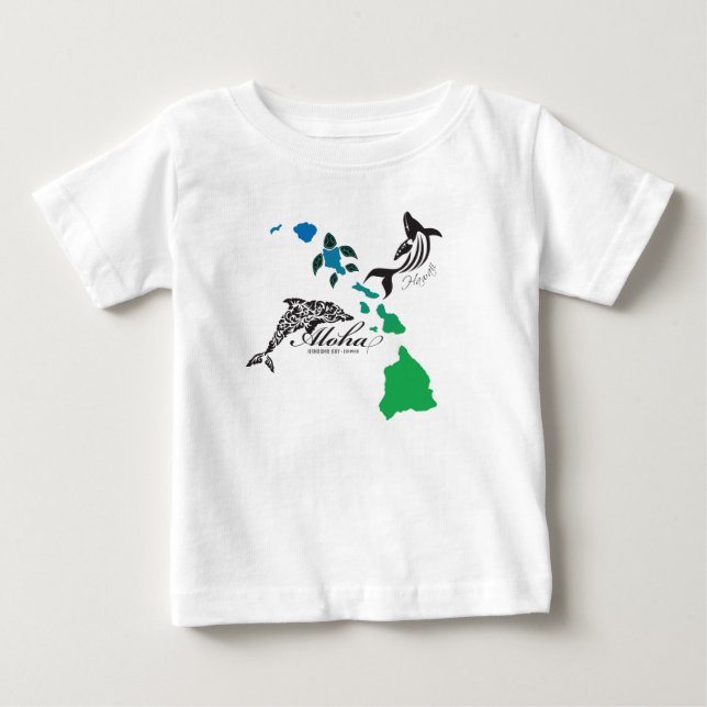 T-shirt Pour Bébé Chaîne d'îles d'Hawaï - dauphin et baleine d'Hawaï (Devant)