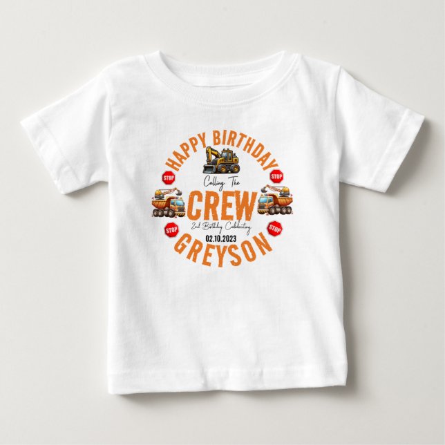 T-shirt Pour Bébé Chariot Camion de l'équipage de construction 2e an (Devant)