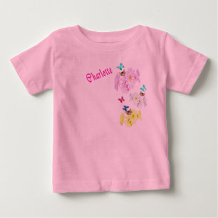 T-shirt Pour Bébé Charlette Nom Avec Chatons Et Fleurs,