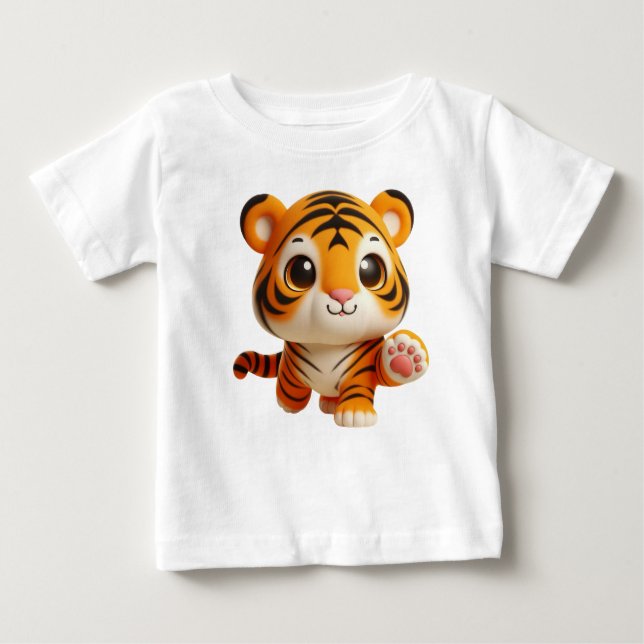 T-shirt Pour Bébé Charmante Baby Tiger en Pose Joueuse (Devant)