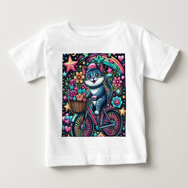 T-shirt Pour Bébé Chat à vélo (Devant)