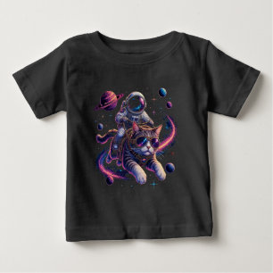 T-shirt Pour Bébé Chat astronaute chevauchant à travers l'espace