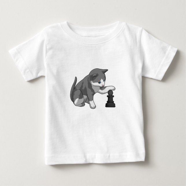 T-shirt Pour Bébé Chat aux échecs avec pièce d'échecs Évêque (Devant)