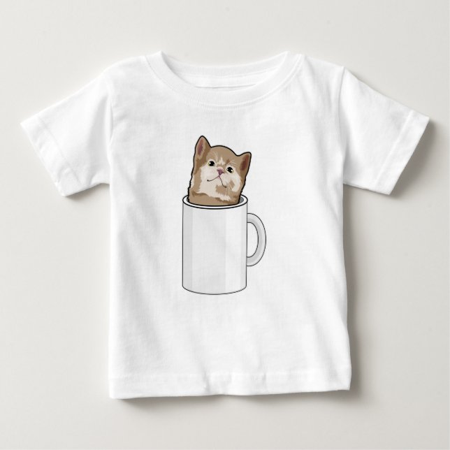 T-shirt Pour Bébé Chat avec tasse de café (Devant)