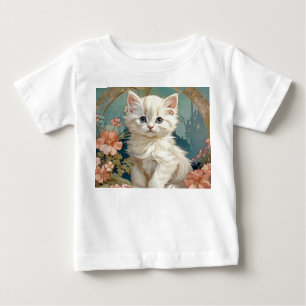 T-shirt Pour Bébé Chat blanc de style Alphonse Mucha