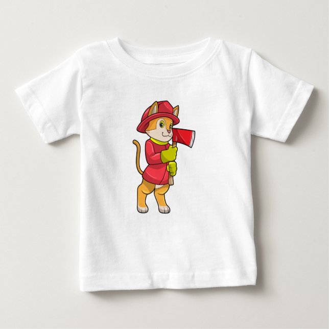 T-shirt Pour Bébé Chat comme pompier avec Ax (Devant)