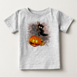 T-shirt Pour Bébé Chat effrayé par Citrouille Fun Halloween caractèr