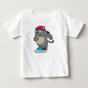 T-shirt Pour Bébé Chat en patinage sur glace avec patins sur glace