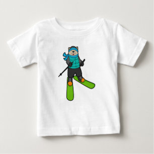 T-shirt Pour Bébé Chat en Skier avec Ski