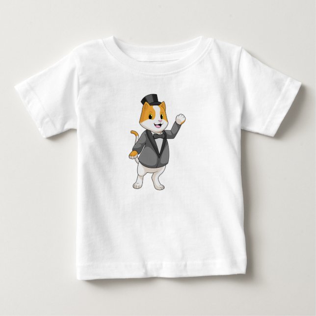 T-shirt Pour Bébé Chat en tant que groom avec ruban (Devant)