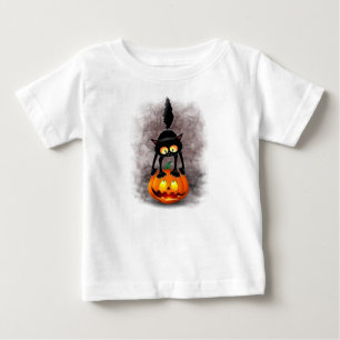 T-shirt Pour Bébé Chat Halloween personnage de dessin effrayé debout