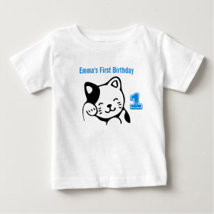 T-shirt Pour Bébé Chat Kitty noir et blanc agitant Bonjour Anniversa