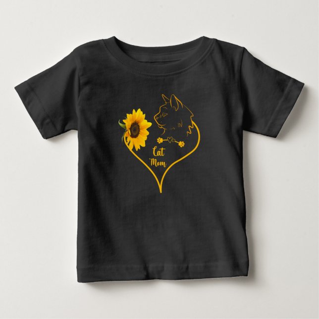 T-shirt Pour Bébé Chat Maman avec tournesol mignonne Amoureux de les (Devant)