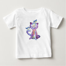 Chat mignon blanc violet avec oiseaux