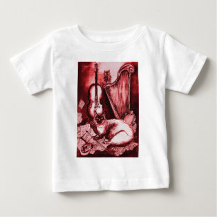 T-shirt Pour Bébé CHAT MUSIQUE, OWL, Instruments de musique Rouge Bl