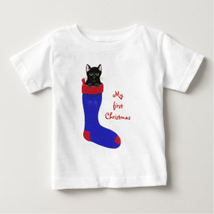 T-shirt Pour Bébé Chat noir à Noël Stocker Premier Noël