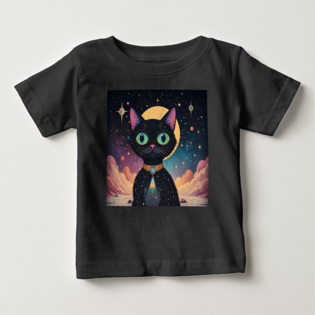 T-shirt Pour Bébé Chat noir cosmique futuriste atomique en clair de  (Devant)